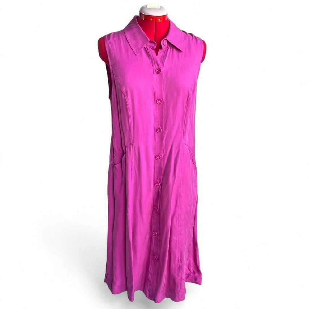 Soft Surroundings pink button up dress with collar super soft size medium